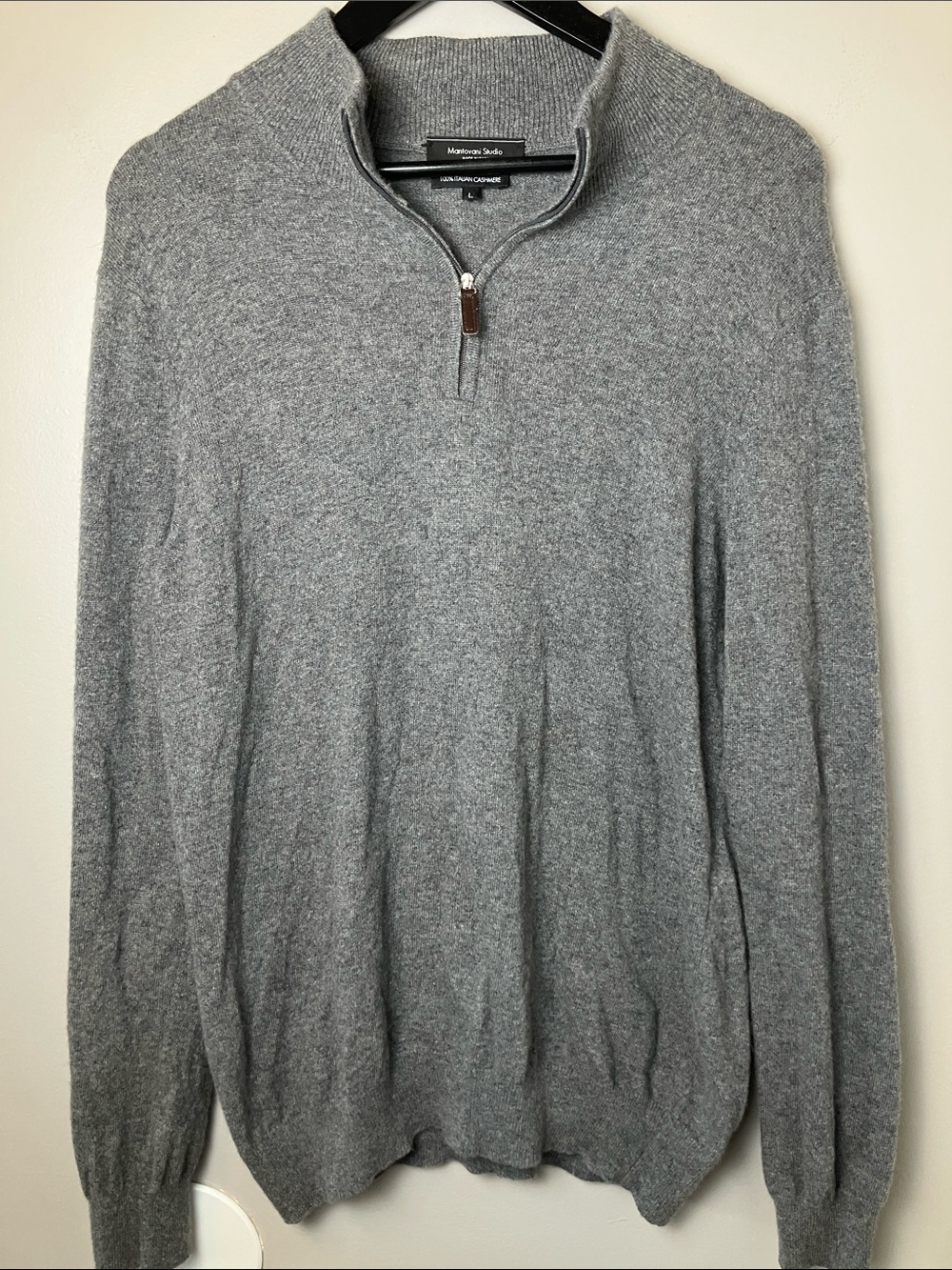 Mantovani Studio Italian Cashmere Men's Grey Half-Zip Sweater - Size Large